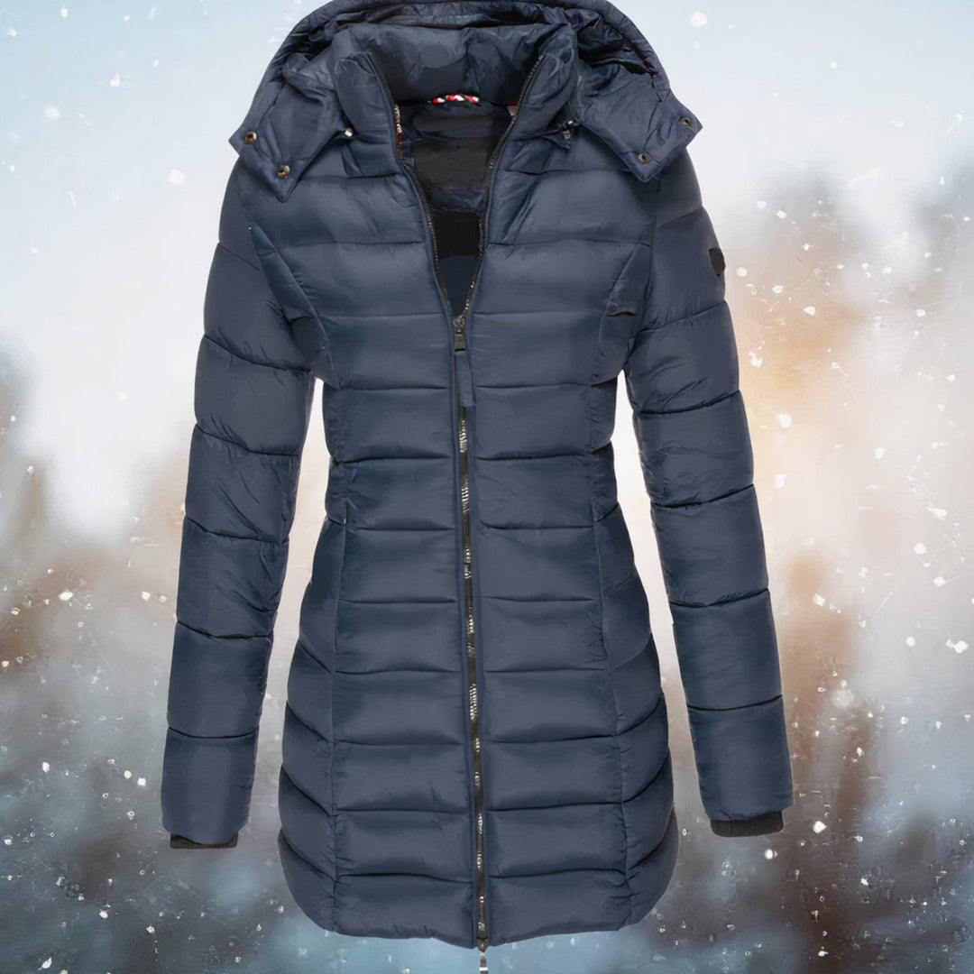 Women's Tailored-Fit Hooded Quilted Jacket Long Puffer Coat - Navy