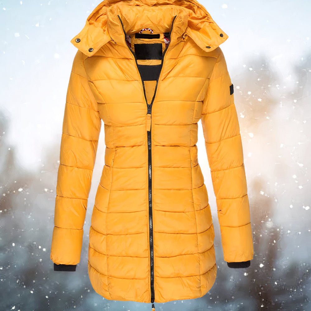 Women's Tailored-Fit Hooded Quilted Jacket Long Puffer Coat - Yellow