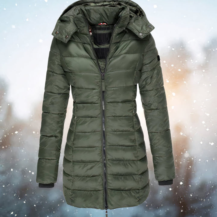 Women's Tailored-Fit Hooded Quilted Jacket Long Puffer Coat - Green