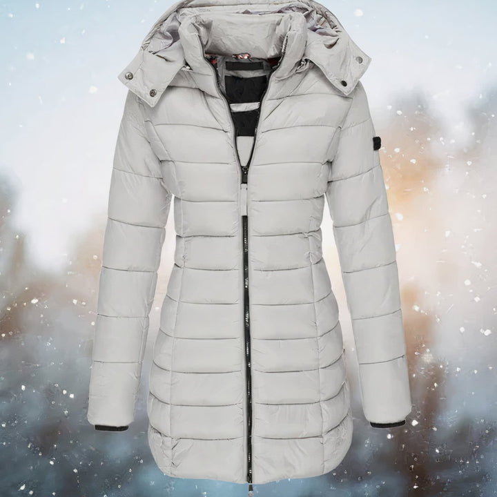 Women's Tailored-Fit Hooded Quilted Jacket Long Puffer Coat - Gray