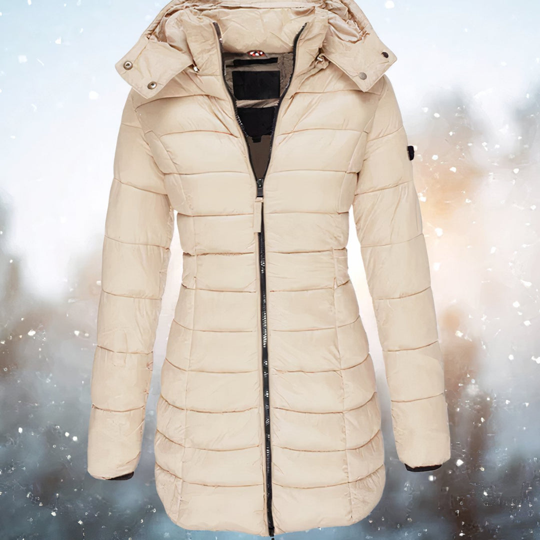 Women's Tailored-Fit Hooded Quilted Jacket Long Puffer Coat - Khaki