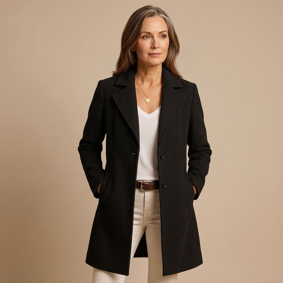 Women's Tailored Single-Breasted Wool Coat - Black
