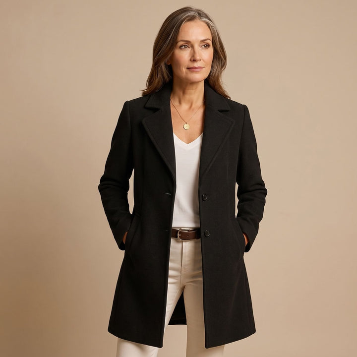 Women's Tailored Single-Breasted Wool Coat - Black