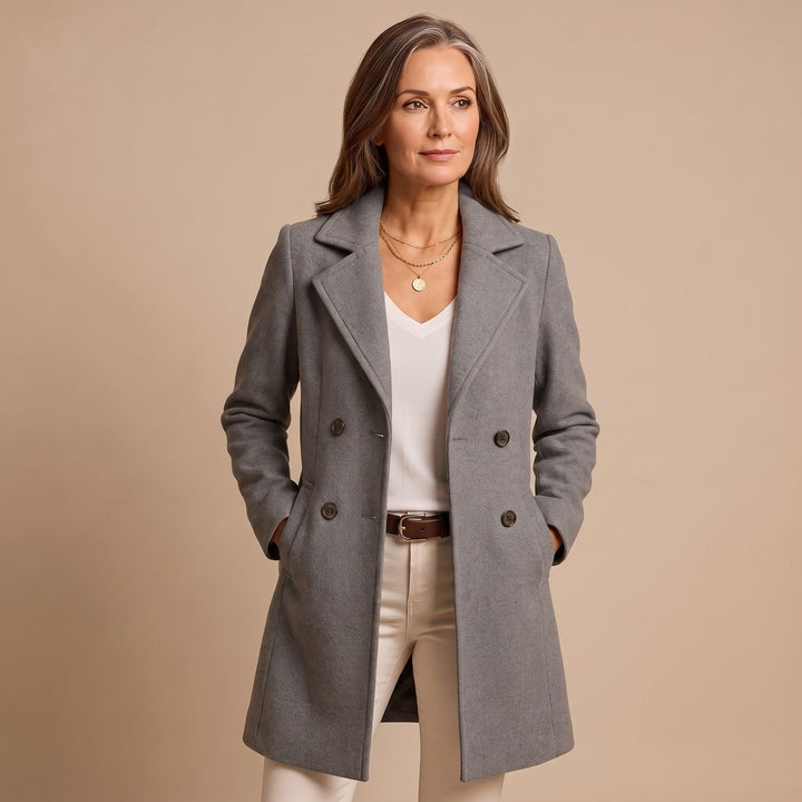 Women's Tailored Single-Breasted Wool Coat - Gray