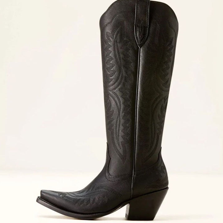 Women's Tall Embroidered Pointed-Toe Cuban Heel Cowboy Boots - Black
