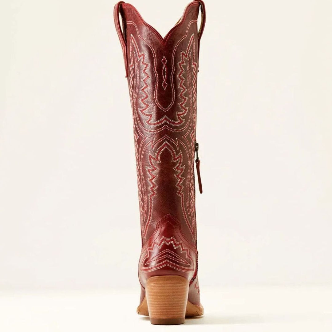 Women's Tall Embroidered Pointed-Toe Cuban Heel Cowboy Boots - Burgundy