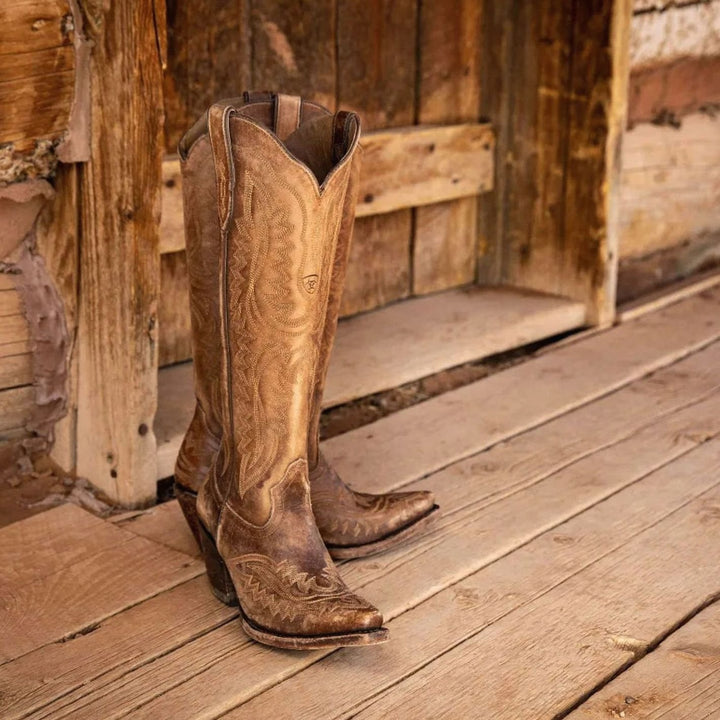 Women's Tall Embroidered Pointed-Toe Cuban Heel Cowboy Boots - Dark Brown