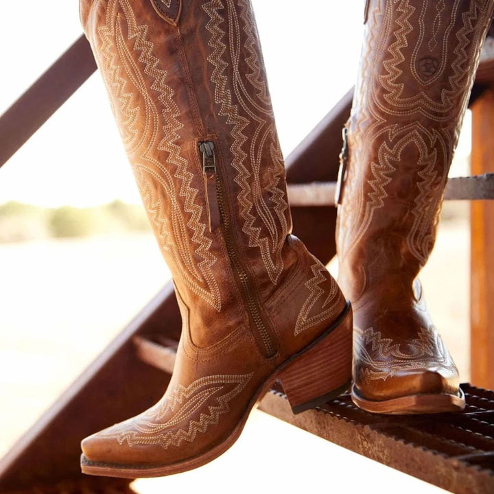 Women's Tall Embroidered Pointed-Toe Cuban Heel Cowboy Boots