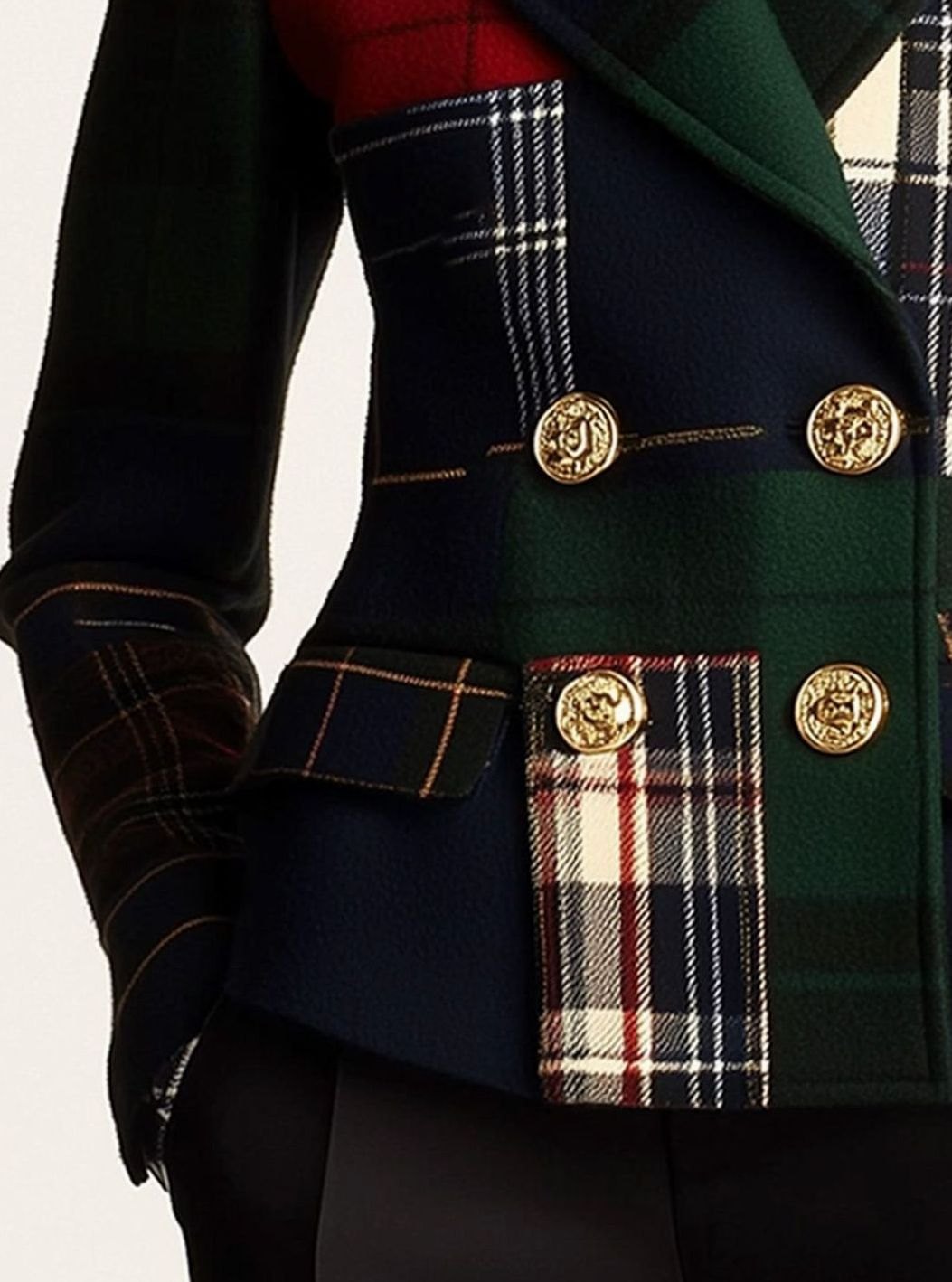 Women's Tartan Plaid Double-Breasted Structured Blazer Jacket