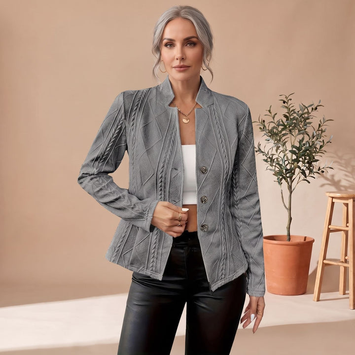 Women's Textured Woven Button-Front Stand-Collar Blazer - Gray
