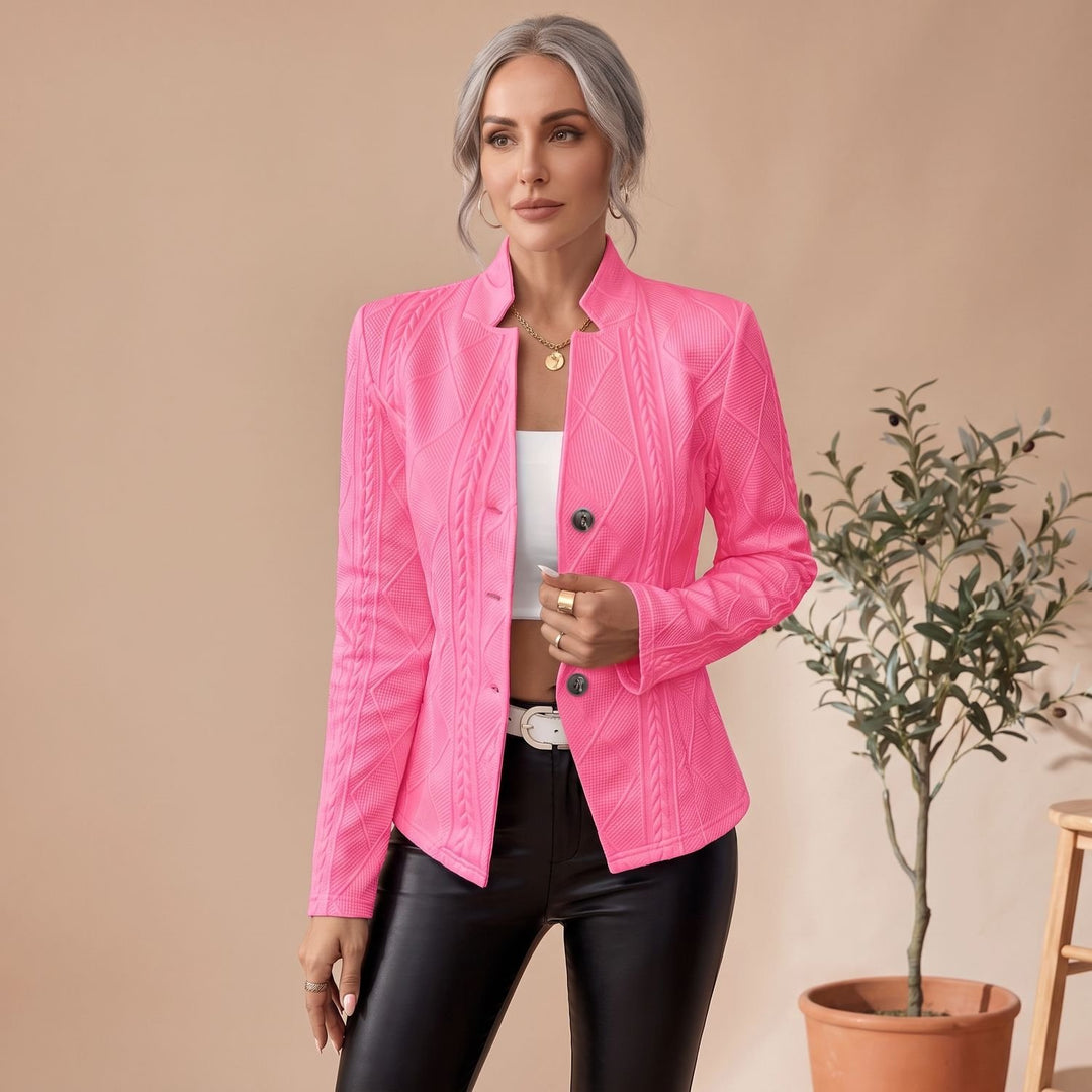 Women's Textured Woven Button-Front Stand-Collar Blazer - Pink