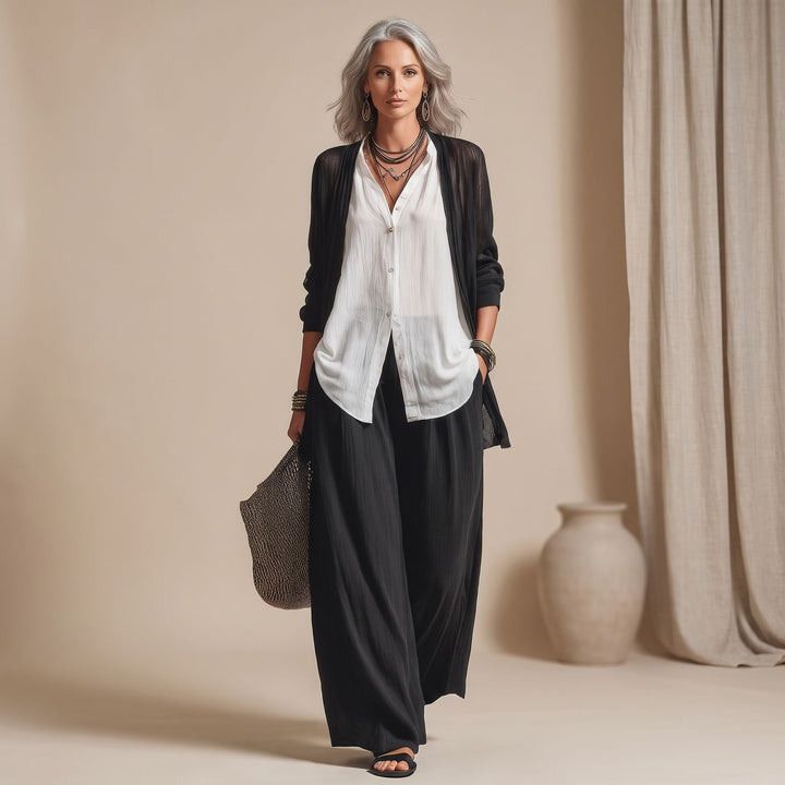 Women's Three-Piece Wide-Leg Cardigan Pants Set