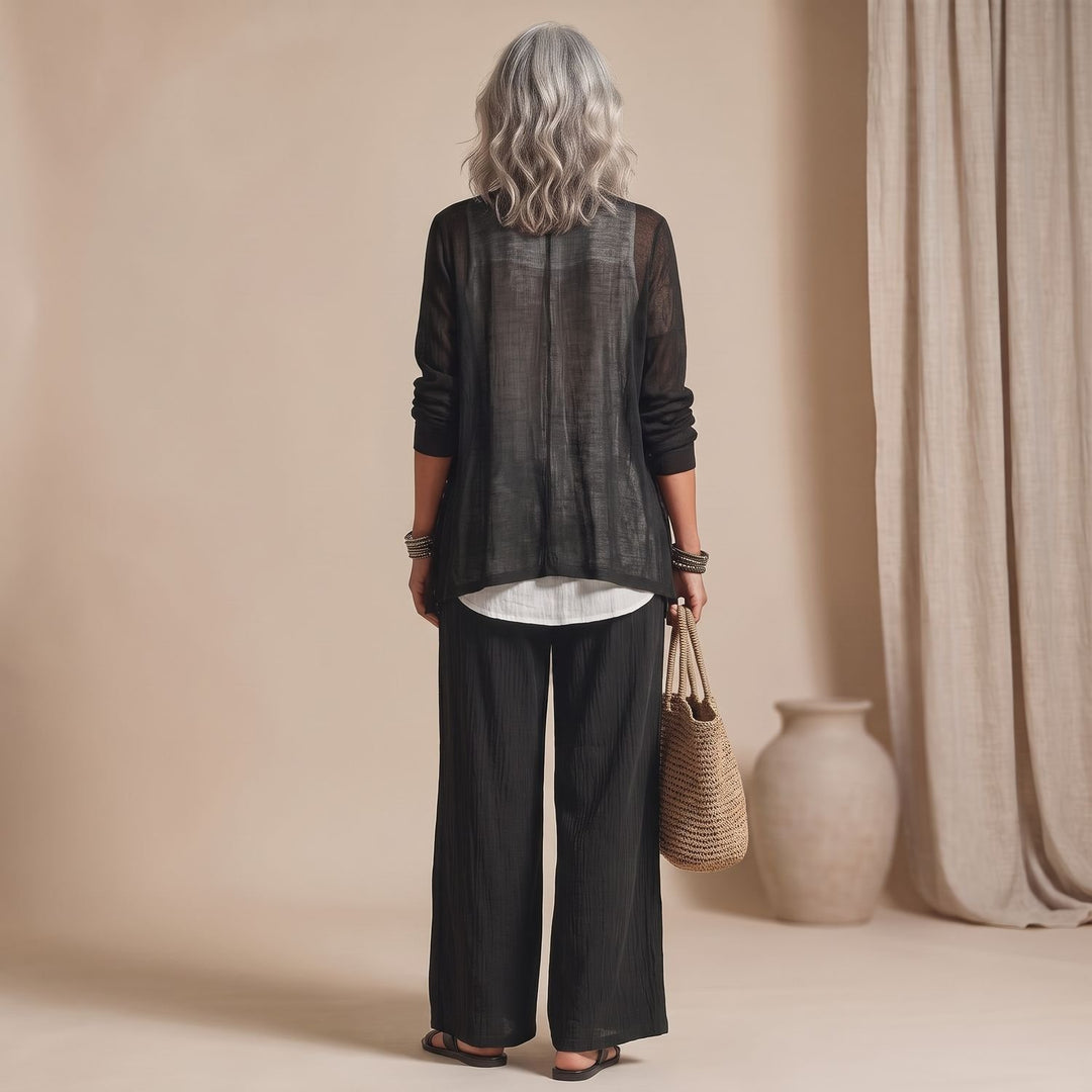 Women's Three-Piece Wide-Leg Cardigan Pants Set