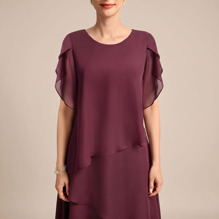 Women's Tiered Chiffon Round-Neck Midi Party Dress