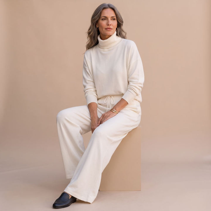 Women's Turtleneck Wide-Leg Two Piece Set Flowy Pants