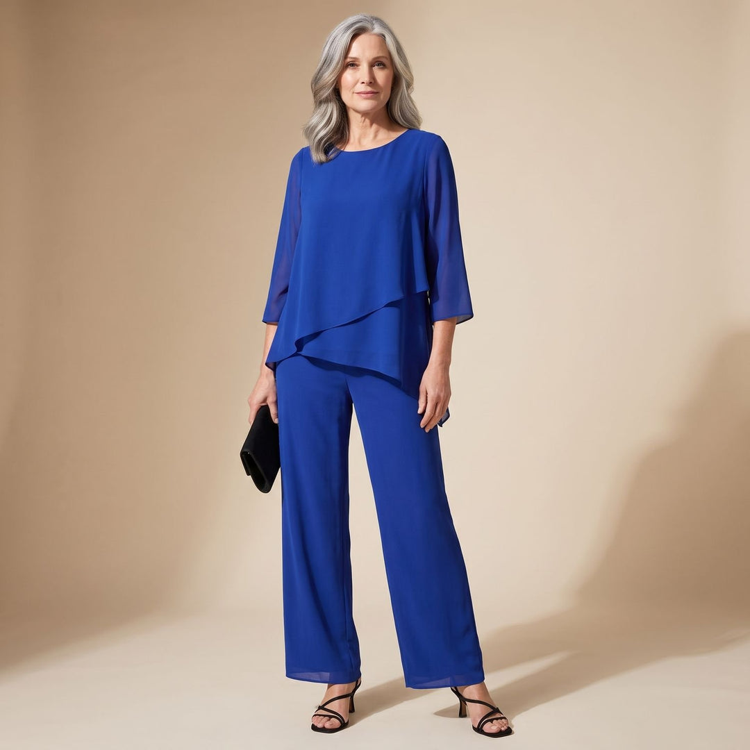 Women's Two Piece Set Asymmetric Layered Open-Shoulder Wide-Leg Pant Suit - Blue