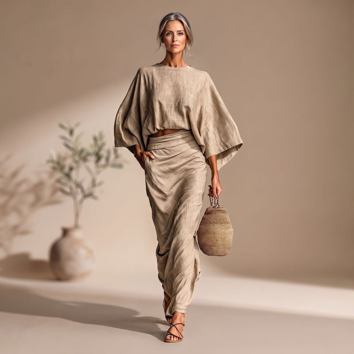 Women's Two Piece Set Batwing Top Long Skirt Co-ord