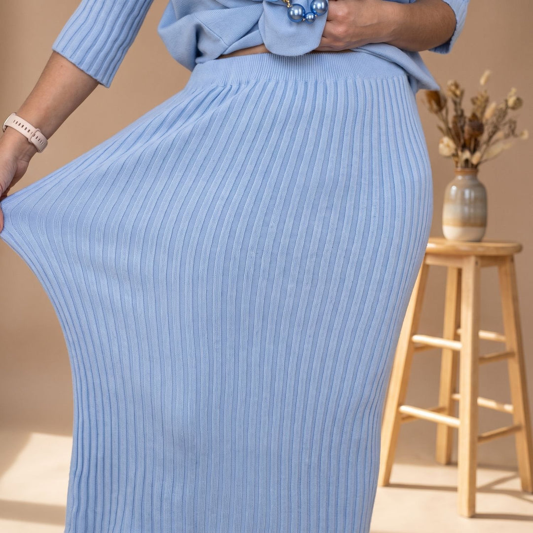 Women's Two Piece Set Elegant Ribbed Knit Sweater Midi Skirt
