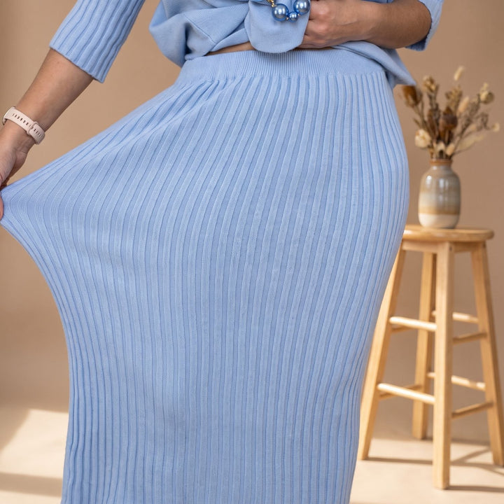 Women's Two Piece Set Elegant Ribbed Knit Sweater Midi Skirt