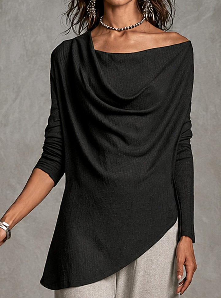 Women's Two Piece Set Long Sleeve Draped Top Wide-Leg Pants