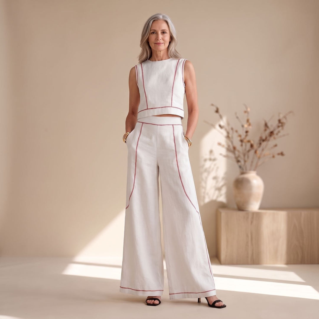 Women's Two Piece Set Sleeveless Crop Top Wide-Leg Palazzo Pants