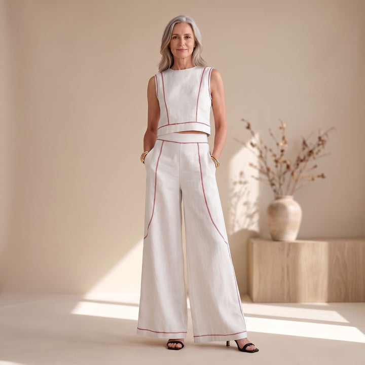 Women's Two Piece Set Sleeveless Crop Top Wide-Leg Palazzo Pants