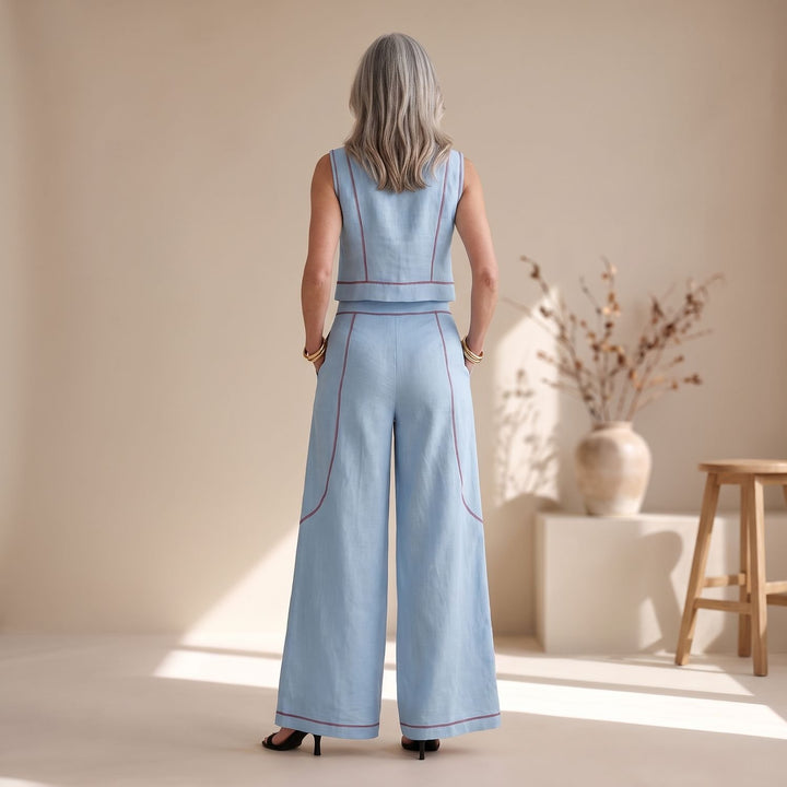 Women's Two Piece Set Sleeveless Crop Top Wide-Leg Palazzo Pants - Blue