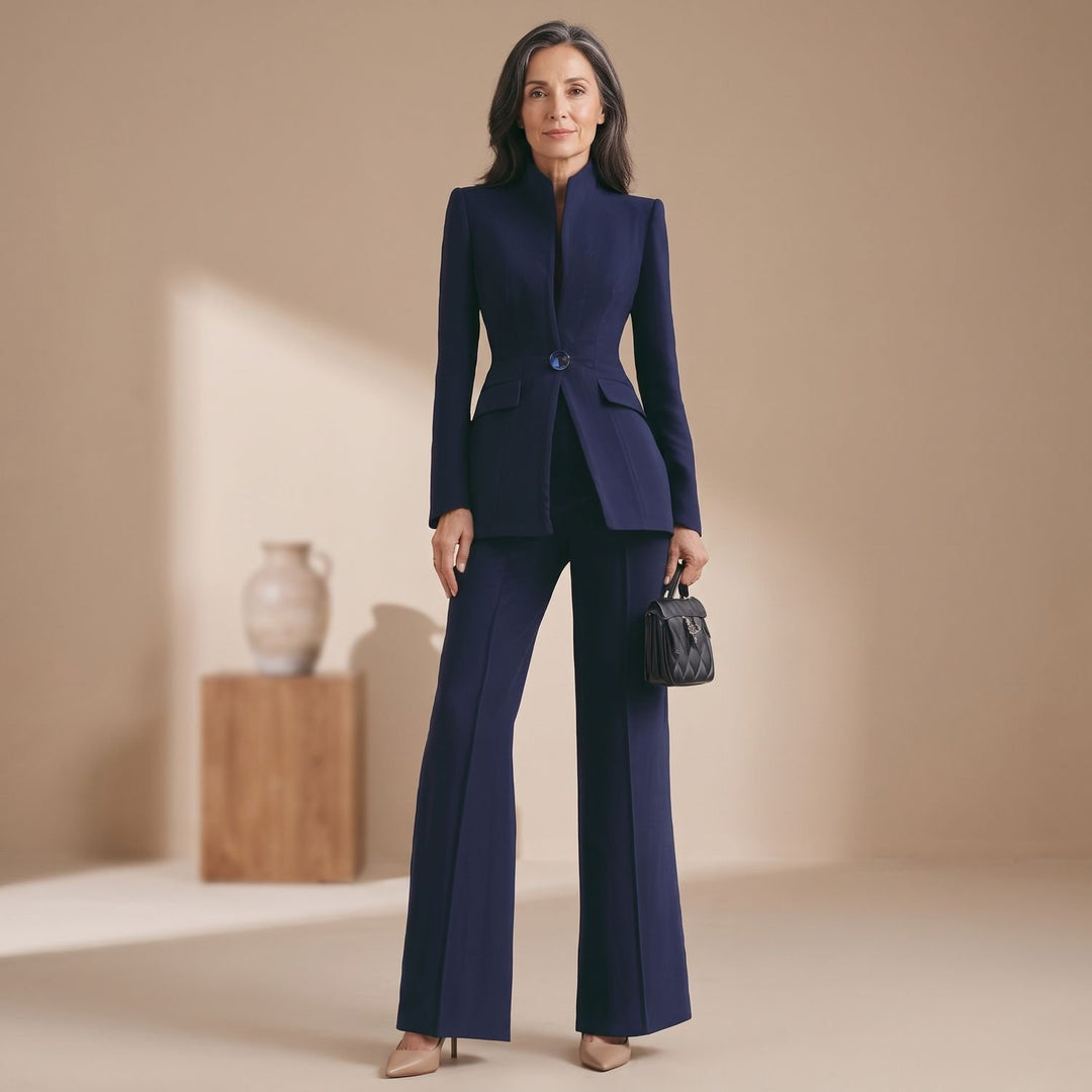 Women's Two Piece Set Tailored Blazer Wide-Leg Pants Suit - Blue