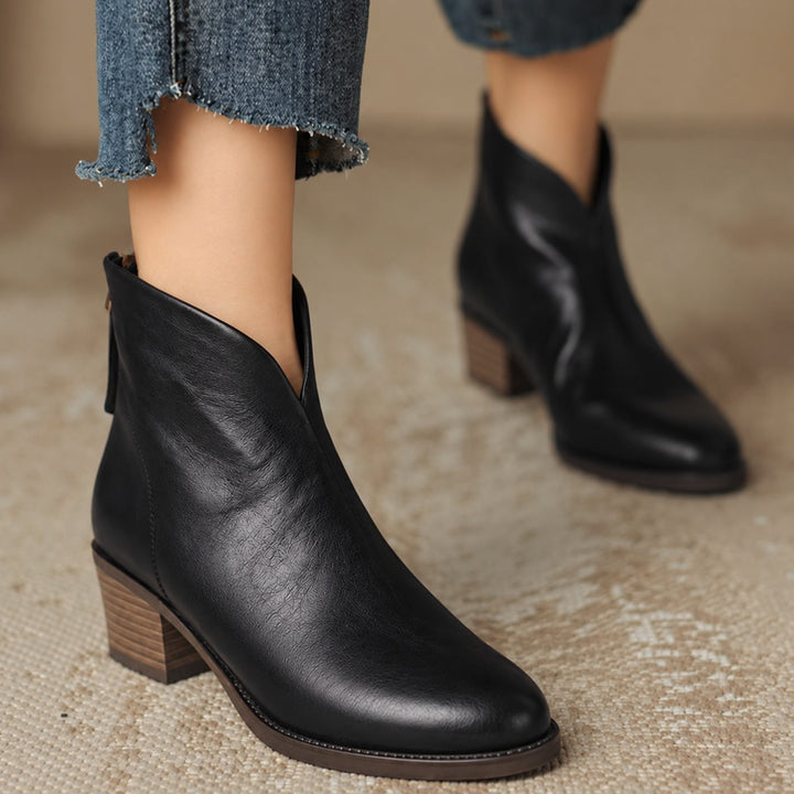 Women's V-Cut Block-Heel Slip-On Ankle Boots - Black