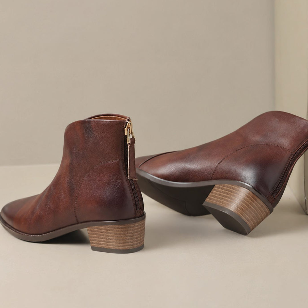 Women's V-Cut Block-Heel Slip-On Ankle Boots