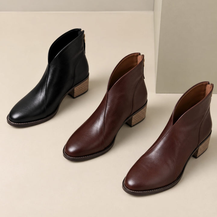 Women's V-Cut Block-Heel Slip-On Ankle Boots