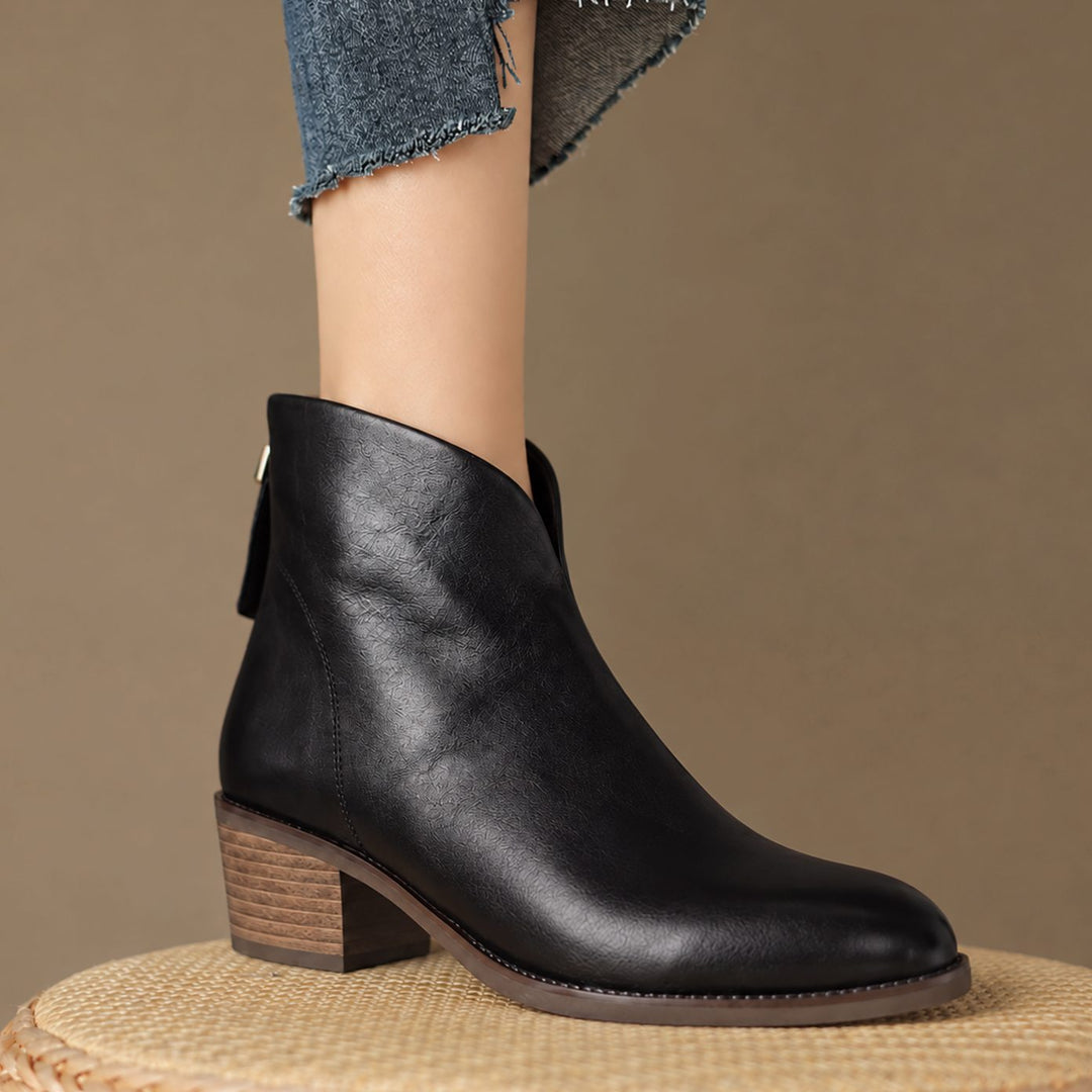 Women's V-Cut Block-Heel Slip-On Ankle Boots