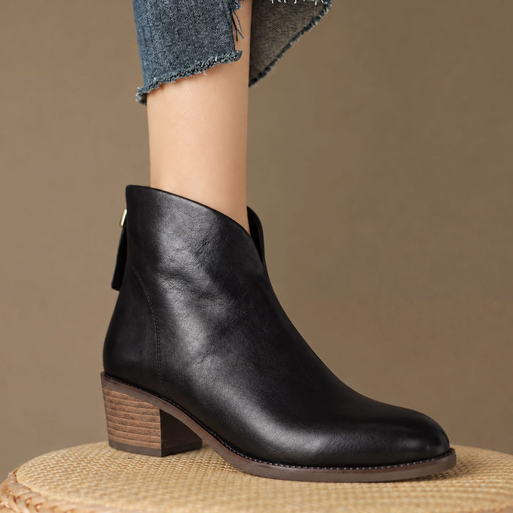 Women's V-Cut Block-Heel Slip-On Ankle Boots