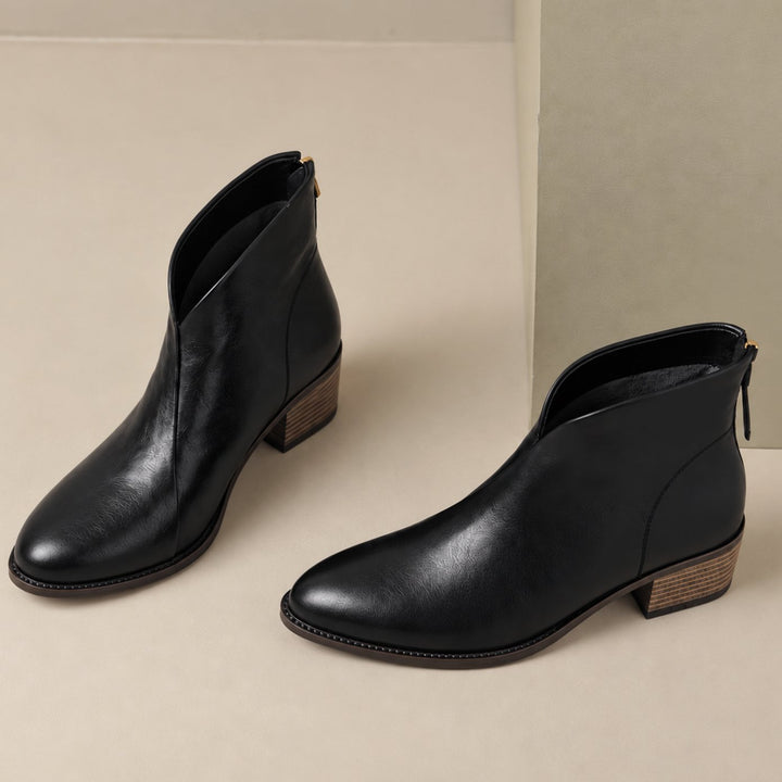 Women's V-Cut Block-Heel Slip-On Ankle Boots