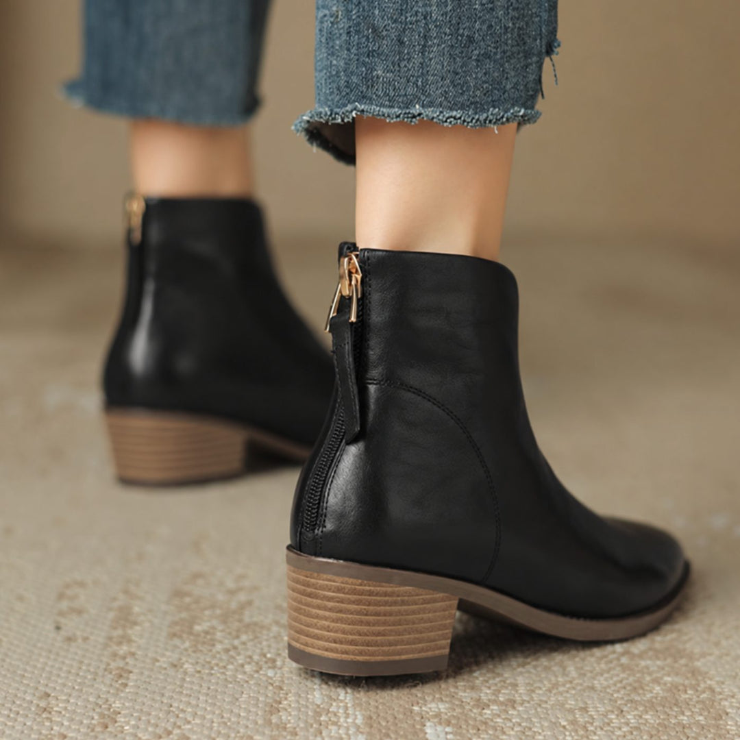 Women's V-Cut Block-Heel Slip-On Ankle Boots