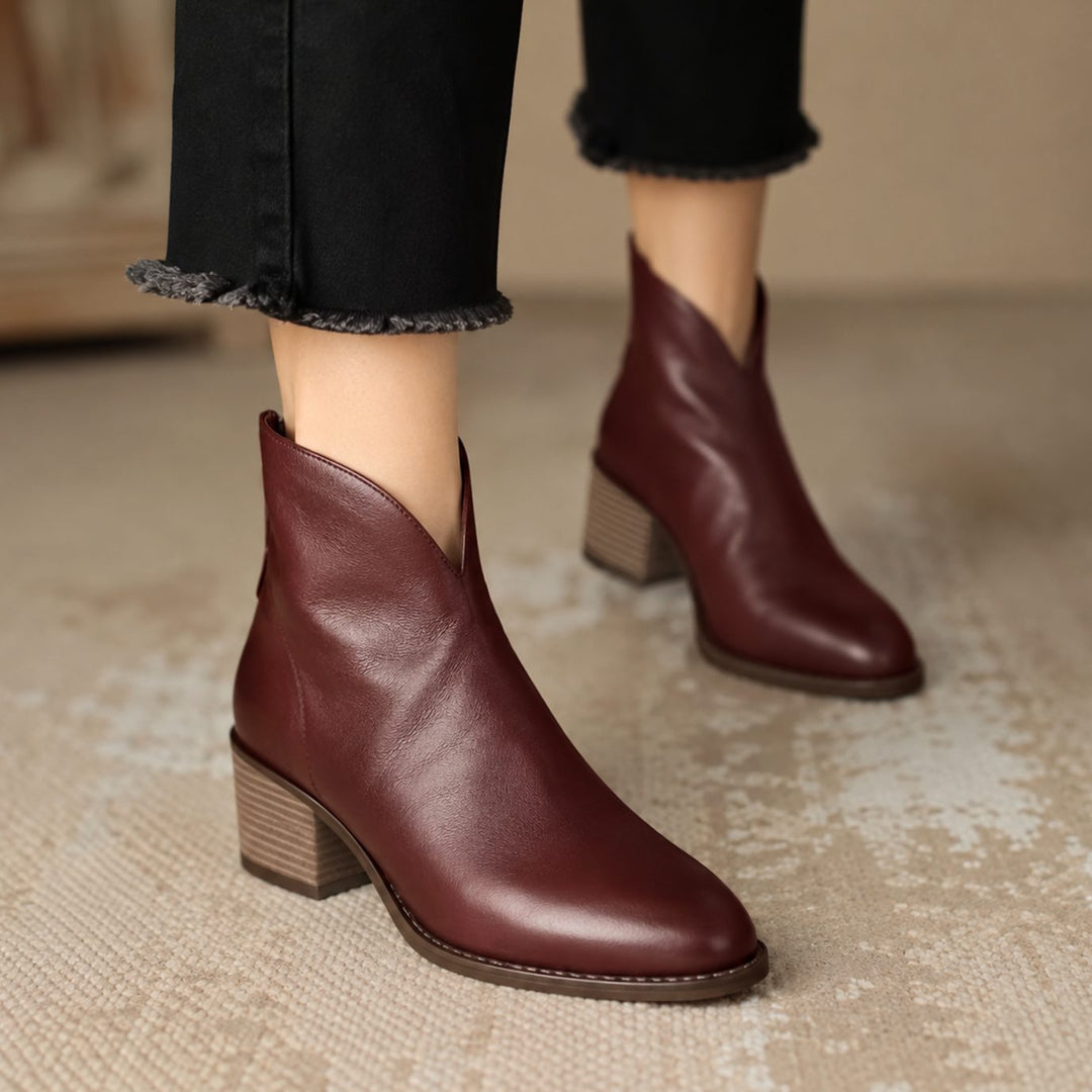 Women's V-Cut Block-Heel Slip-On Ankle Boots - Brown