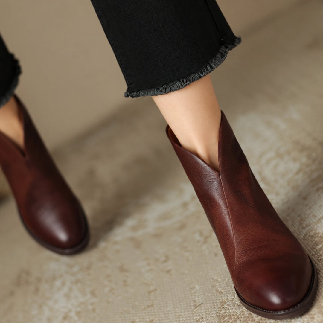 Women's V-Cut Block-Heel Slip-On Ankle Boots