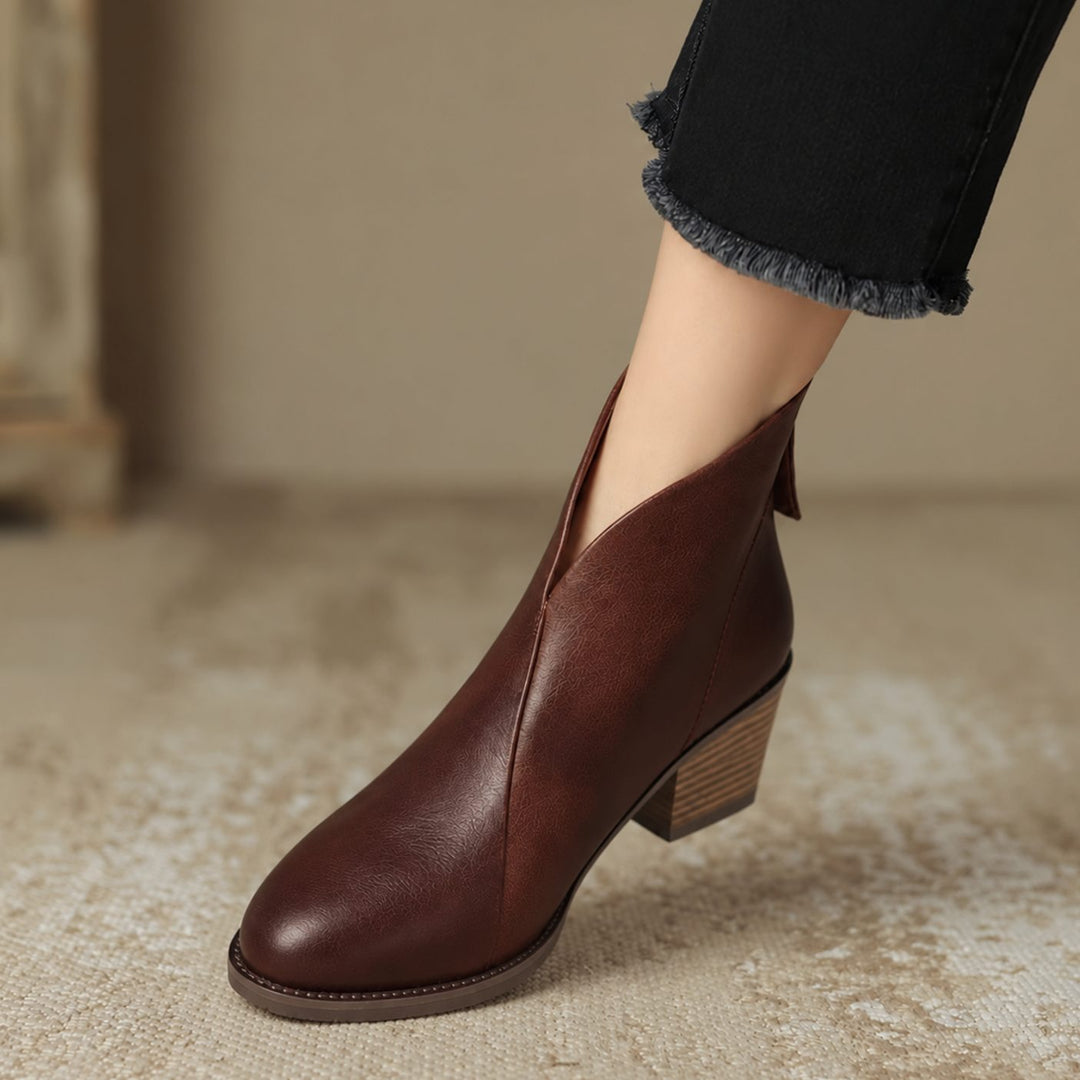 Women's V-Cut Block-Heel Slip-On Ankle Boots