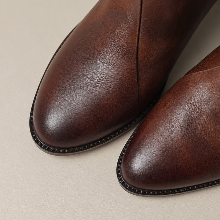 Women's V-Cut Block-Heel Slip-On Ankle Boots