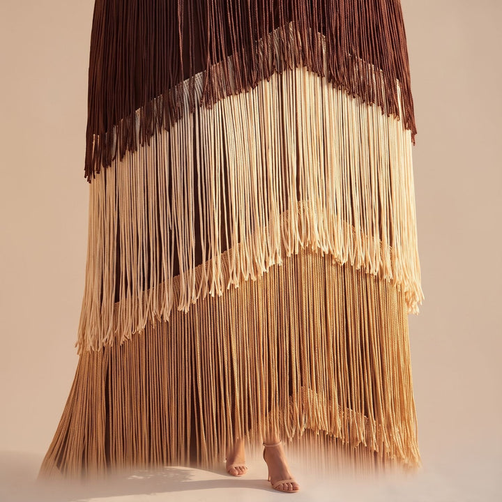 Women's V-Neck Long-Sleeve Layered Fringe Midi Dress
