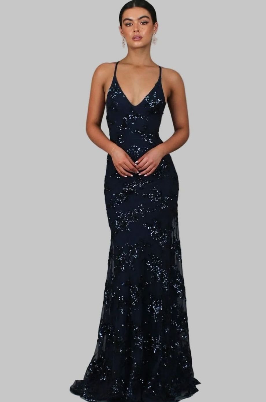 Women's V-Neck Open-Back Sequin Maxi Dress - Blue