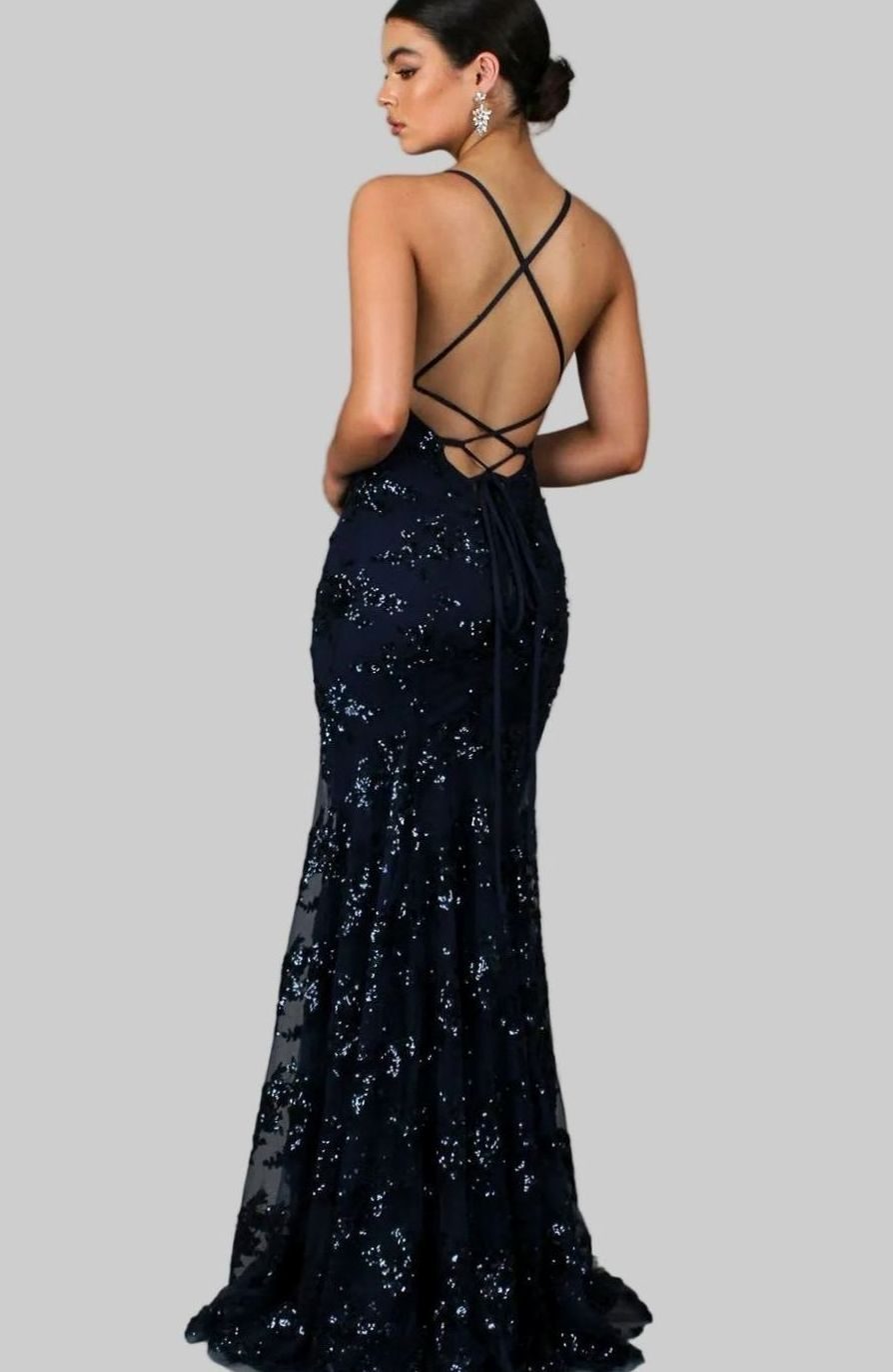 Women's V-Neck Open-Back Sequin Maxi Dress