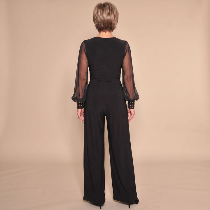Women's V-Neck Sheer-Sleeve Wide-Leg Jumpsuit