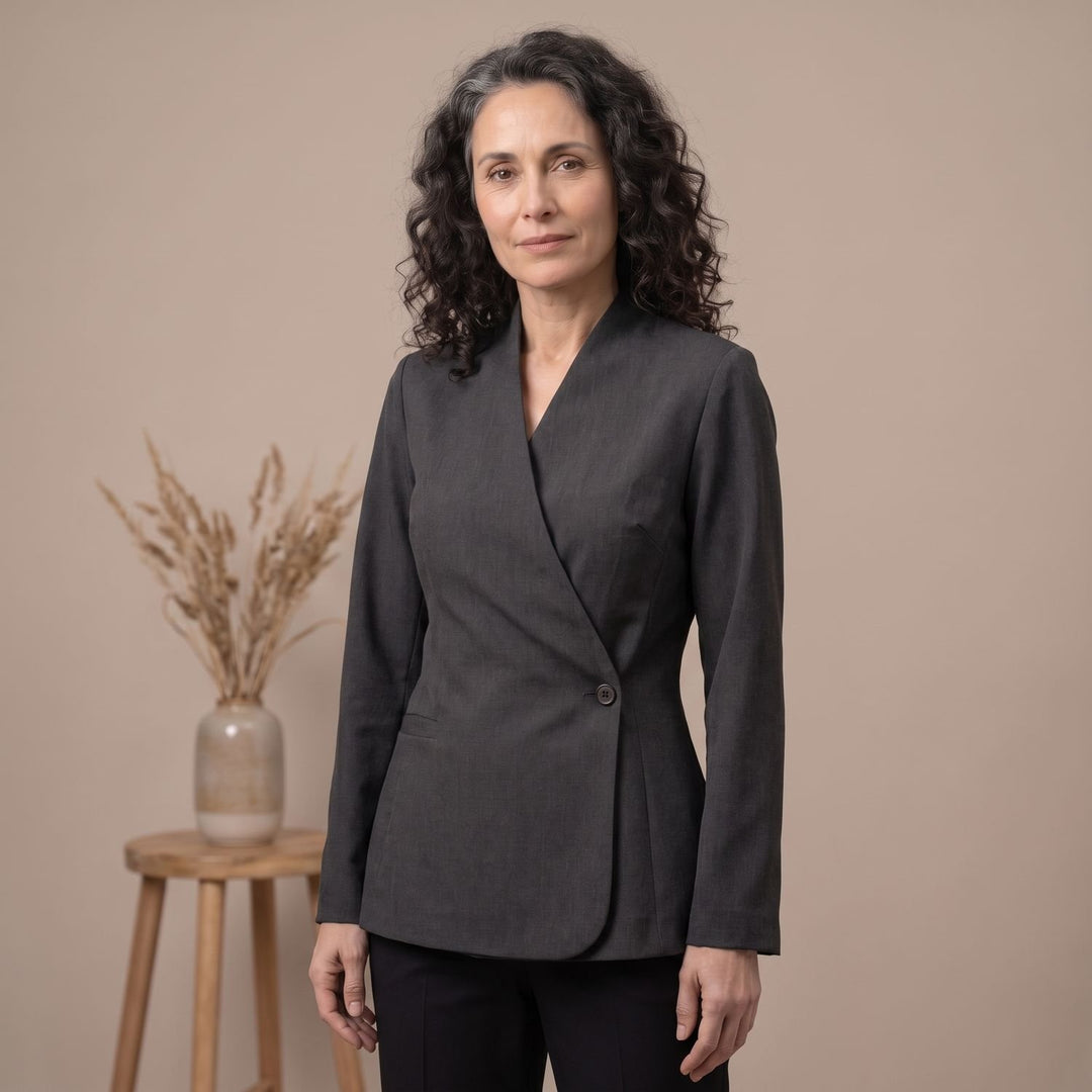 Women's V-Neck Short-Sleeve Single-Button Blazer Coat - Black