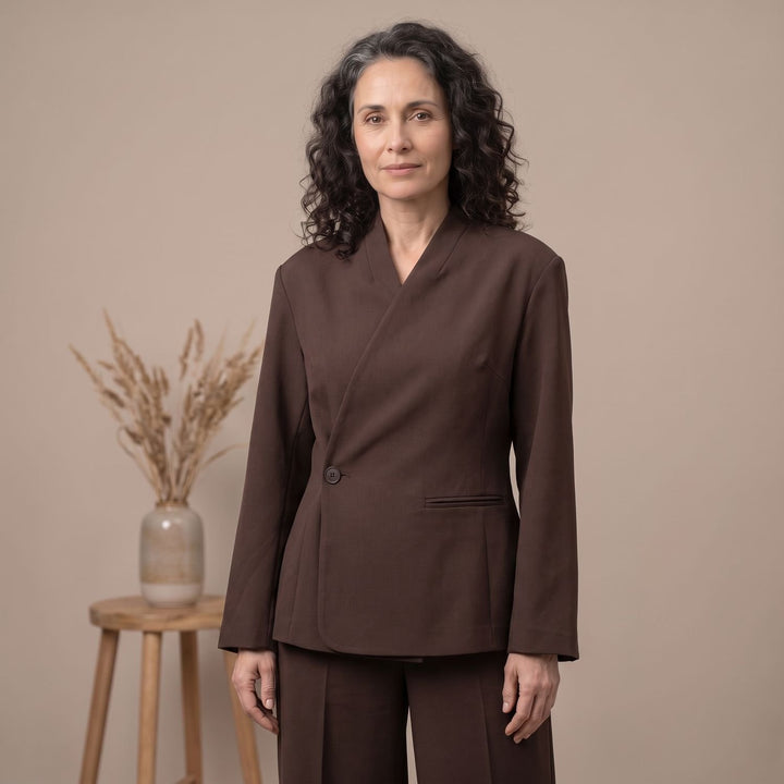Women's V-Neck Short-Sleeve Single-Button Blazer Coat
