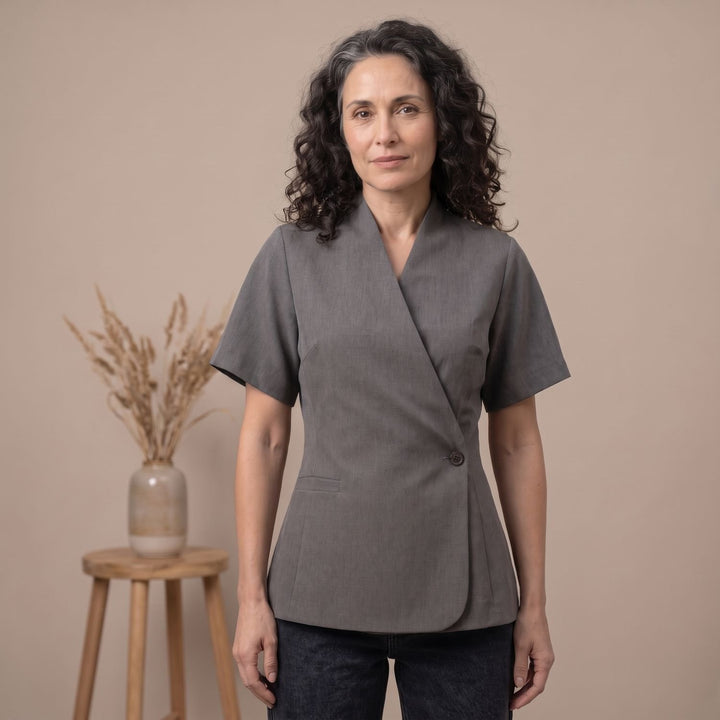 Women's V-Neck Short-Sleeve Single-Button Blazer Coat
