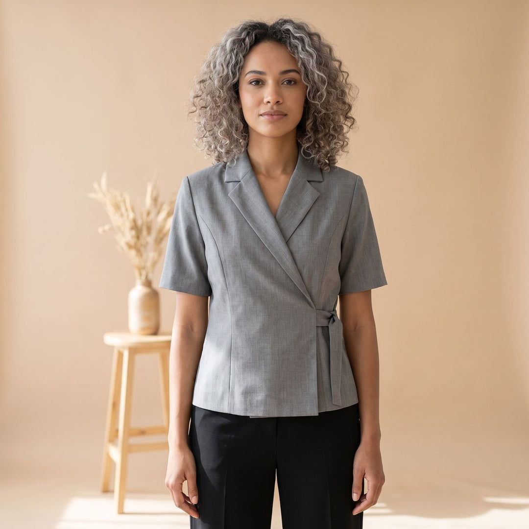 Women's V-Neck Short-Sleeve Single-Button Blazer Coat