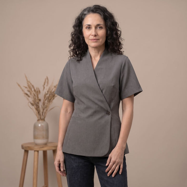 Women's V-Neck Short-Sleeve Single-Button Blazer Coat