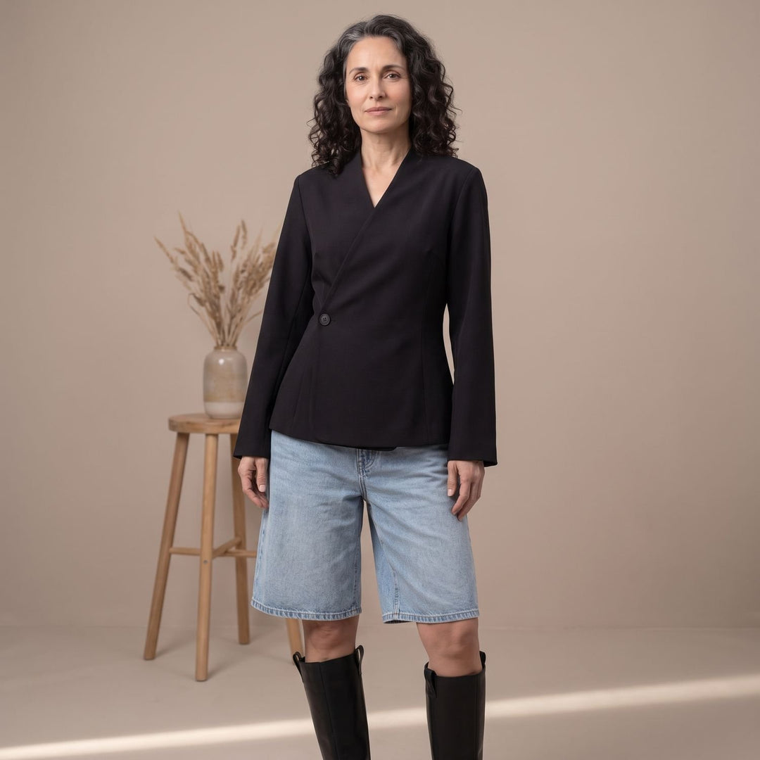 Women's V-Neck Short-Sleeve Single-Button Blazer Coat