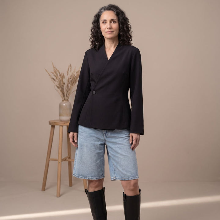 Women's V-Neck Short-Sleeve Single-Button Blazer Coat
